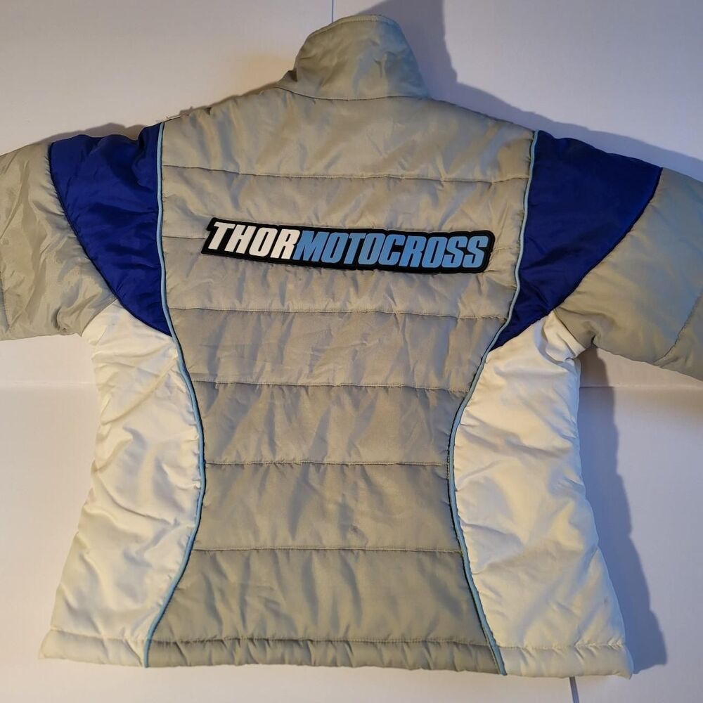 Men's Thor MotoCross Quilted Nylon Jacket Size Large Gray/White/Blue